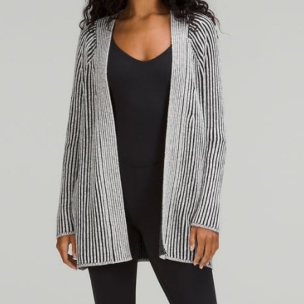 Lululemon Blankety Stripe Elongated Cotton Wool Cashmere Open front Cardigan 6